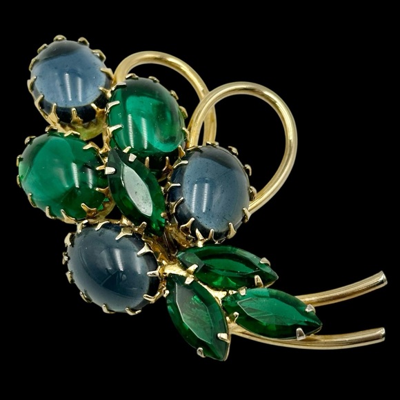 Vintage Weiss Blue and Green Cabochon Bouquet Brooch Signed - Picture 1 of 6
